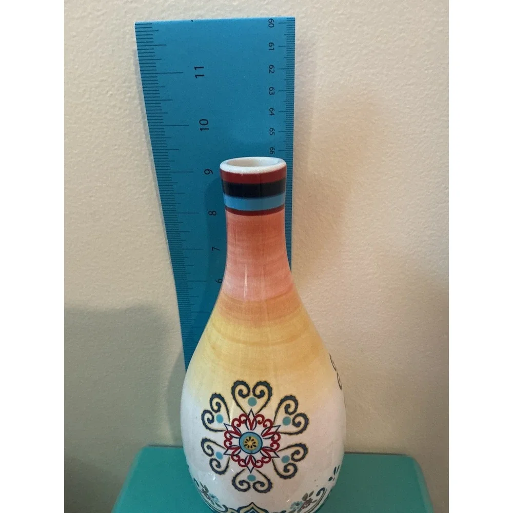 Vintage Bella Casa Ceramic Vase Multicolor‎ Mediterranean Floral Medallion 9.5